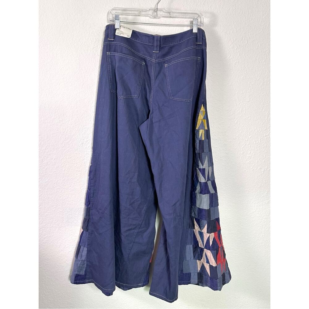 Free People Bohemian Retro 70s Kaleidoscope Patchwork Wide Leg Jeans Size 30 NWT - Picture 9 of 12